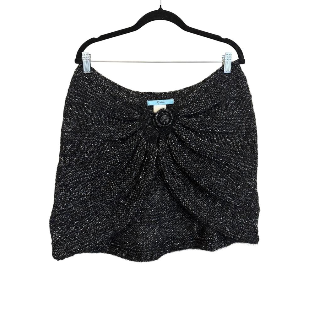 Marciano Knit Skirt L Black Mini Wool Blend Metallic Y2K Party Festival Cover Up